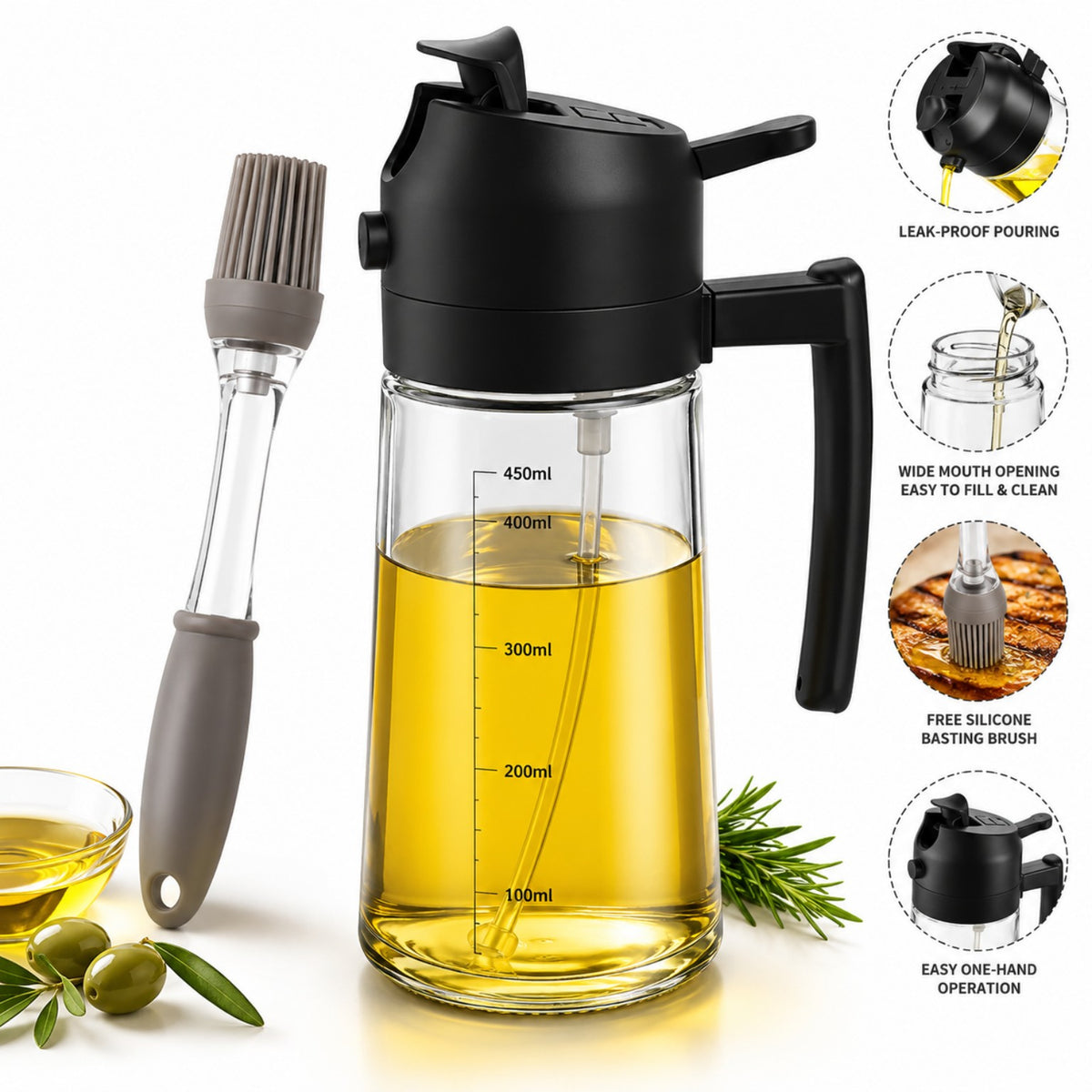 NFLEXFLOW Oil Dispenser Bottle with Free Basting Brush